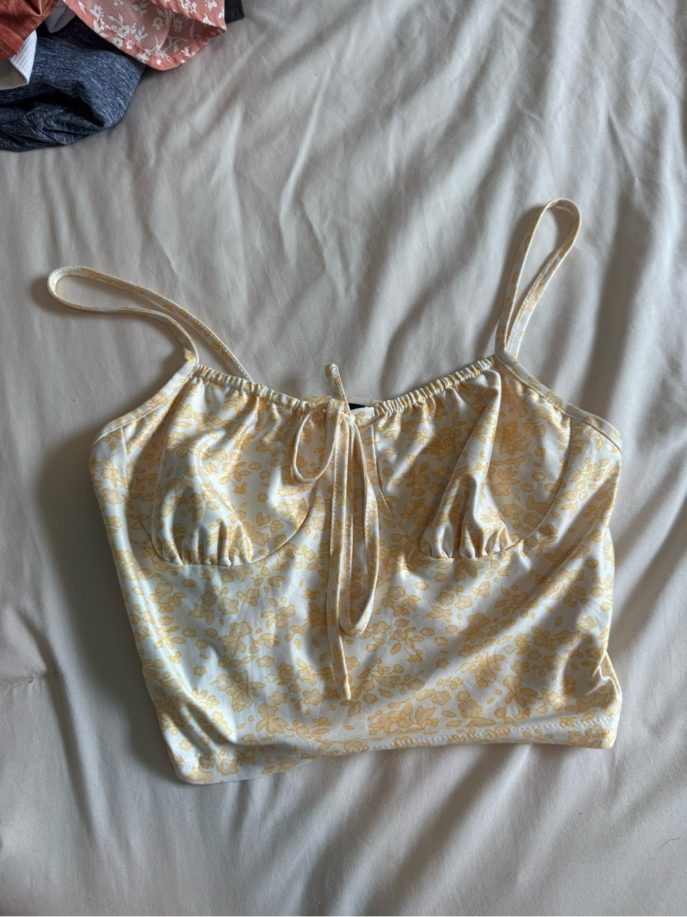 SHEIN Yellow Floral Tie-Front Camisole